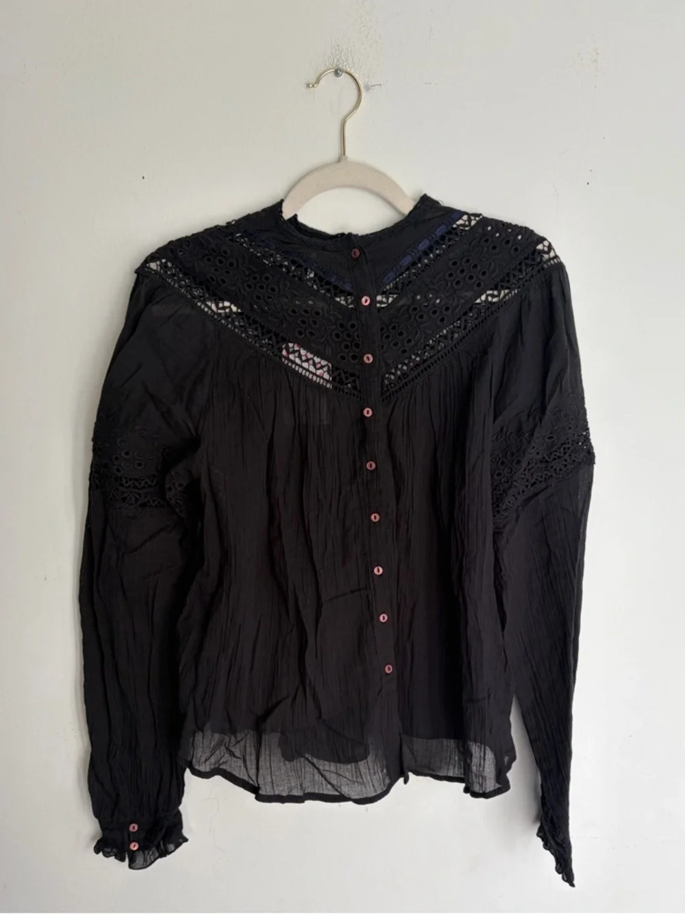 NWT! FREE PEOPLE Abigail Black Victorian Button Down Top Size Extra Small